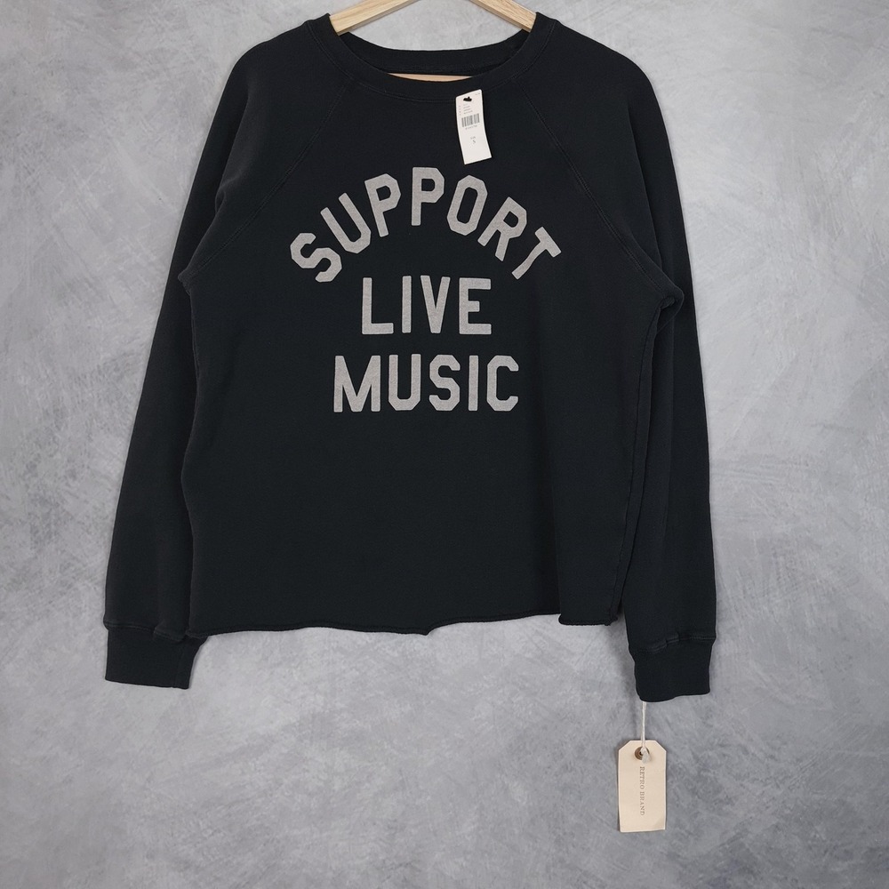 Anthropologie Retro Brand Sweatshirt Womens Small Black Support Live Music